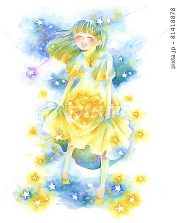 女性 水彩 星 夜空のイラスト素材 - PIXTA