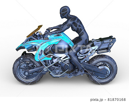 ライダー ポーズ バイク 女性の写真素材
