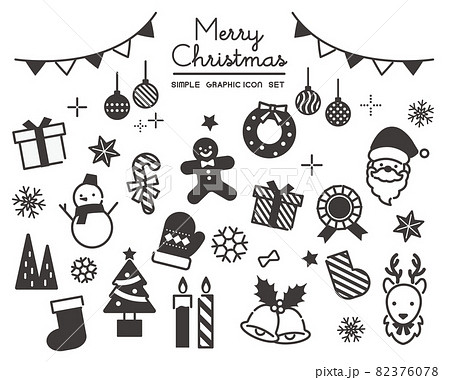 クリスマス シンプル 線画 モノクロのイラスト素材