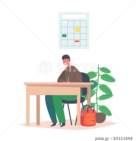 男子生徒 机 デスク 座るのイラスト素材