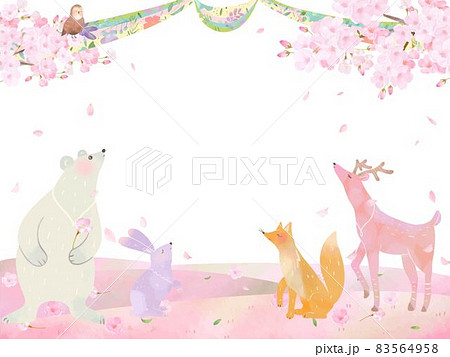 桜 春 動物 フレームのイラスト素材