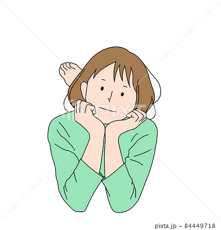 女性 寝転ぶ 若い 頬杖のイラスト素材
