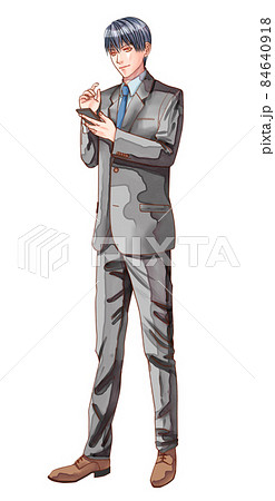 イケメン 男性 立ちポーズ スーツのイラスト素材
