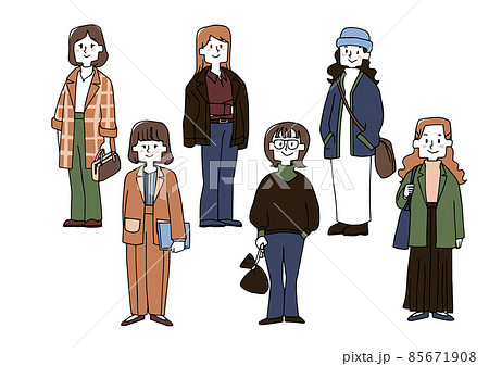 女の子 大学生 オシャレ お出かけのイラスト素材