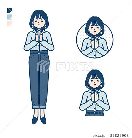 手を合わせる 笑顔 合掌 かわいいのイラスト素材