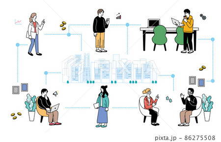 フリーアドレスオフィスのイラスト素材