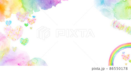 虹 ハート イラスト パステルカラーの写真素材