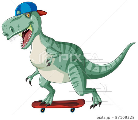 スケボー スケートボード 恐竜 ティラノサウルスのイラスト素材 - PIXTA