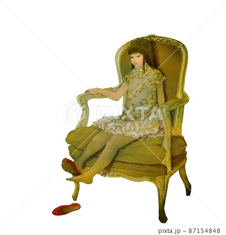 人物 椅子 女性 座るのイラスト素材