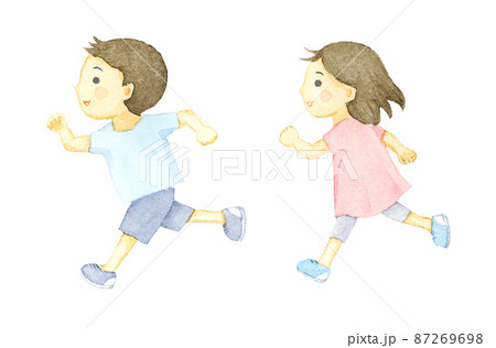 走る 子供 男の子 女の子のイラスト素材
