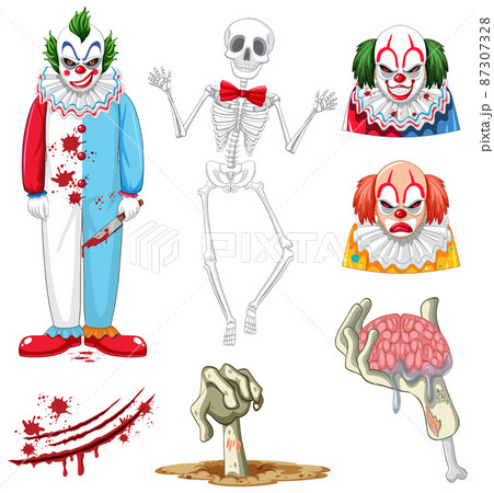 怖い クラウン ピエロ 道化師のイラスト素材