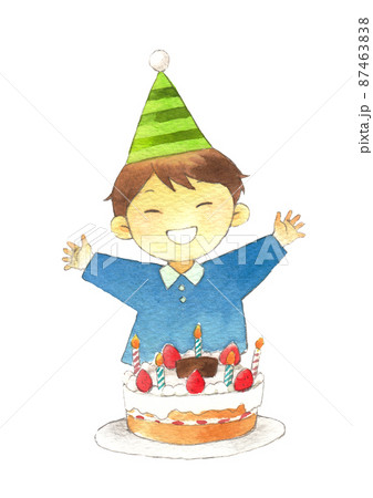 子供 男の子 誕生日 ケーキのイラスト素材