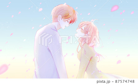 結婚 デート カップル 逆光の写真素材