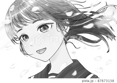 モノクロアニメ風のイラスト素材