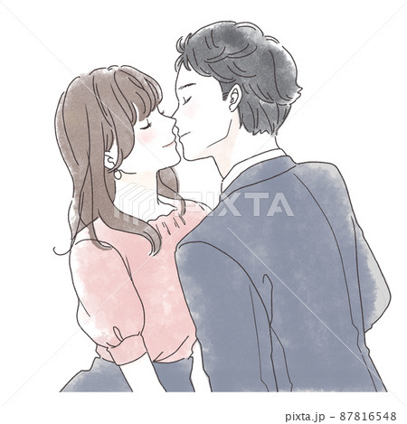 男女 キス カップル イラストのイラスト素材
