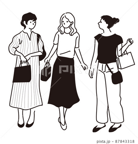 女性 若い モノクロ 全身のイラスト素材 女性 若い モノクロ 全身のイラスト素材