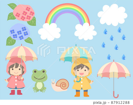 レインコート 男の子 子供 雨合羽のイラスト素材
