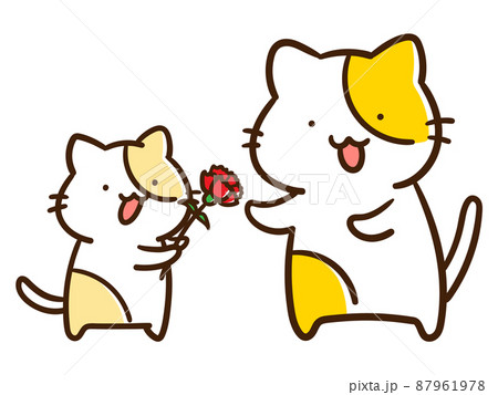 猫 母の日 カーネーションのイラスト素材