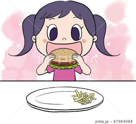 食べる ハンバーガー 女の子 食事のイラスト素材