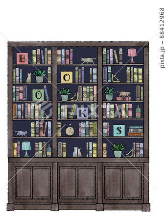 インテリア 本棚 かわいい 白バックのイラスト素材