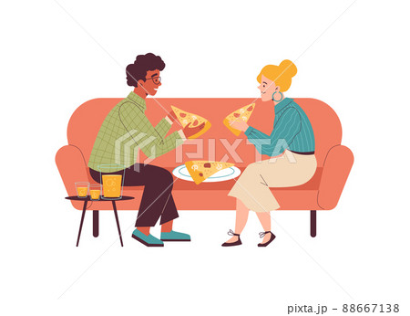 ピザ 食べるのイラスト素材