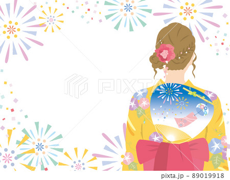 後ろ姿 浴衣 女性 夏のイラスト素材