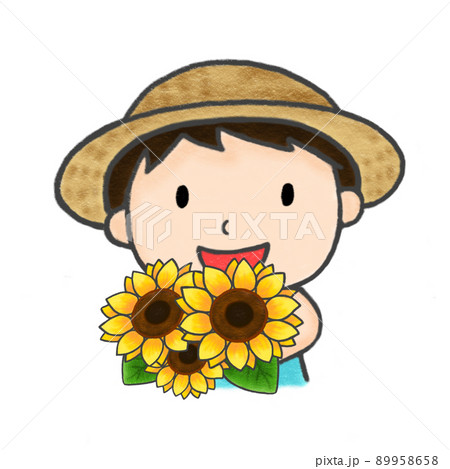 ひまわり 男の子 子供 人物のイラスト素材