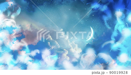 羽根 舞う 背景 ふわふわの写真素材