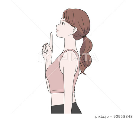 女性 人物 指差し 横向きのイラスト素材