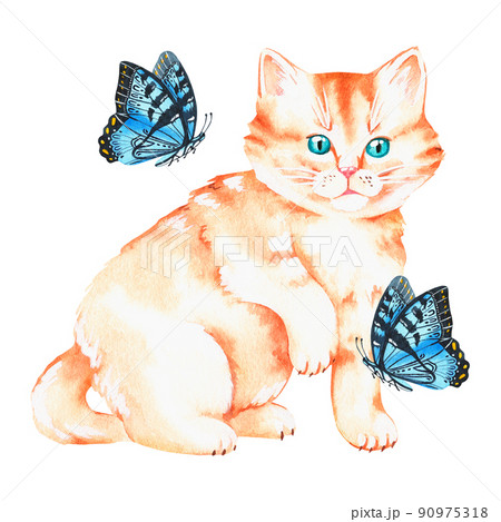翼 猫 青色 動物のイラスト素材