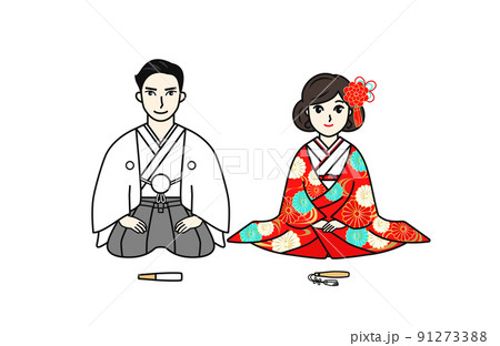 紋付袴 男性 和服 座るの写真素材