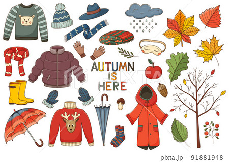 Cartoon autumn clothing. Fall season