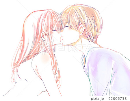 女の子 イラスト かわいい キスの写真素材