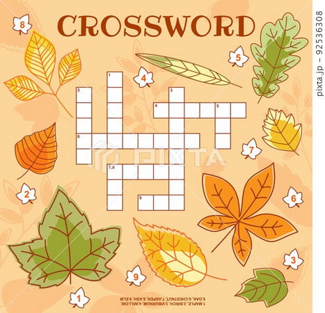 Autumn Tree Leaves Crossword Grid Worksheet のイラスト素材