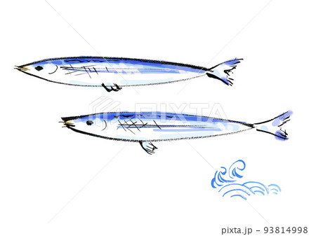 サンマ墨絵 秋刀魚 さんまのイラスト素材