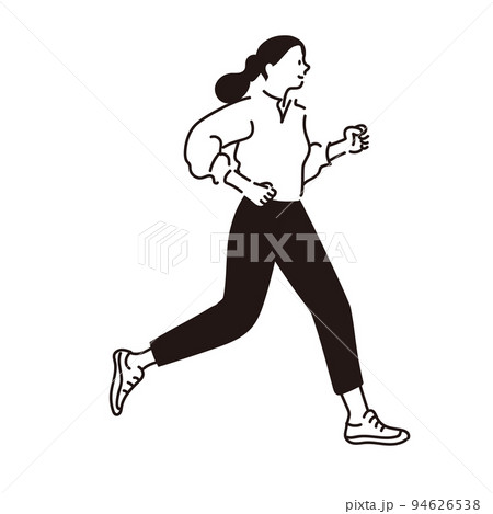 ジョギング 女性 走る 横向きのイラスト素材