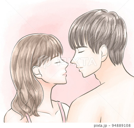 男女 キス カップル イラストのイラスト素材