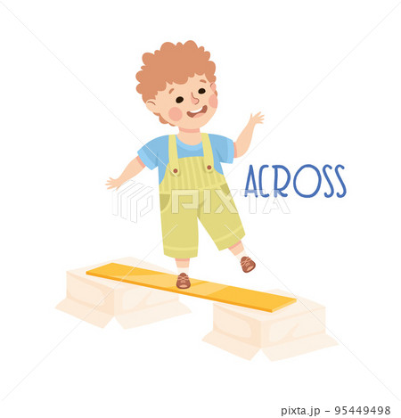 Preposition Of Place With Boy Standing At And Under The Box