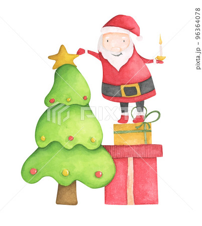 クリスマス サンタクロース プレゼント 水彩画のイラスト素材