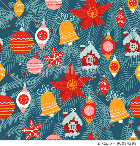 Seamless pattern design with hand-drawn Christmas cute elements