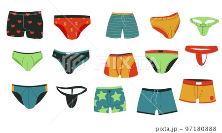 Set of different types of women's panties, swimming trunks. Line