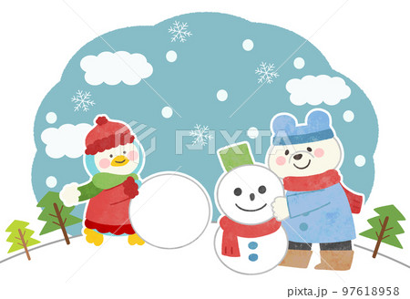 雪 冬 雪だるま しろくまのイラスト素材 - PIXTA