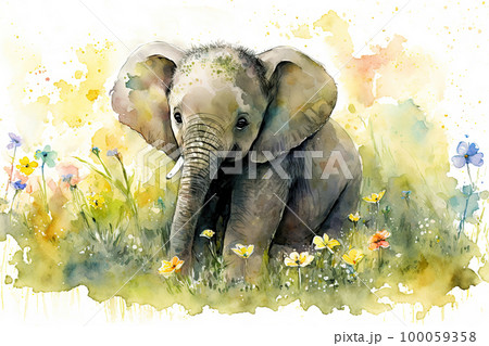 水彩画 動物 ぞう ゾウのイラスト素材 - PIXTA