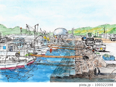 漁船 漁港 船 水彩画のイラスト素材 - PIXTA