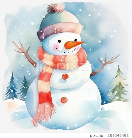 クリスマス 水彩画 雪だるま 1_0379dd30be39a6349a3ca75f3c4c