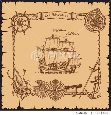 海賊 フレーム 枠 絵のイラスト素材 - PIXTA