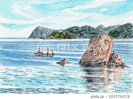 風景 船 水彩画 漁船の写真素材 - PIXTA