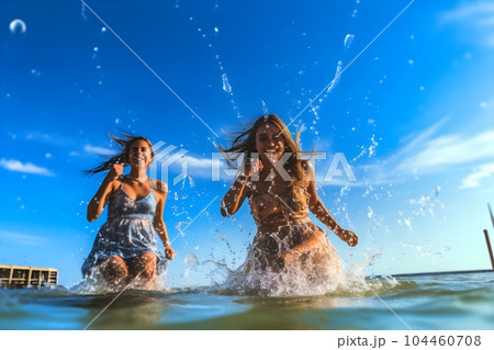 A woman in a trendy bikini lounging on a beach towel. Generative