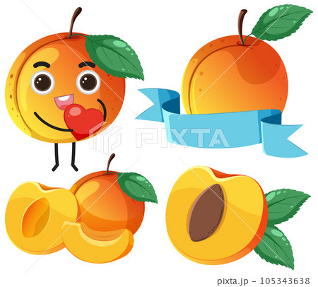 Cartoon Fruit peach number 5, digit five 18753542 Vector Art at