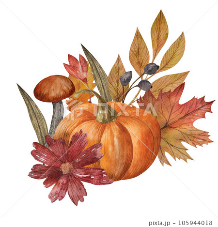 seamless pattern with watercolor pumpkins on a white background